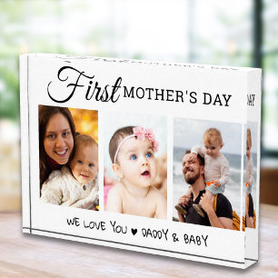 First Mother's Day 3 Picture Black And White Photo Block