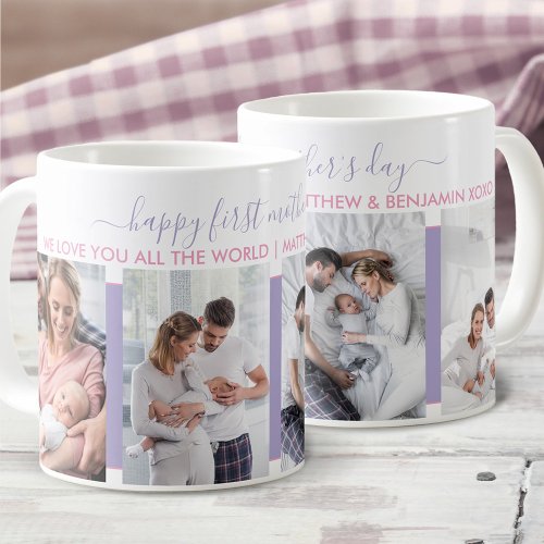 First Mothers Day 4 Photo Lavender Personalized Coffee Mug