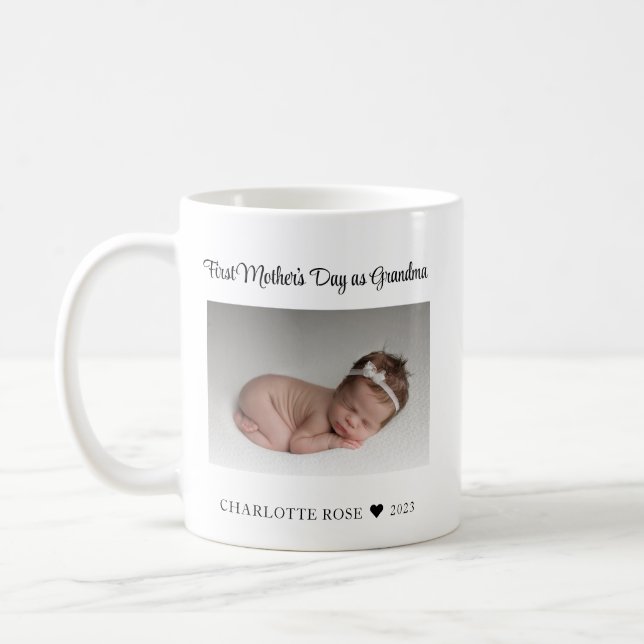 First Mothers Day as Grandma New Baby Photo Coffee Mug (Left)