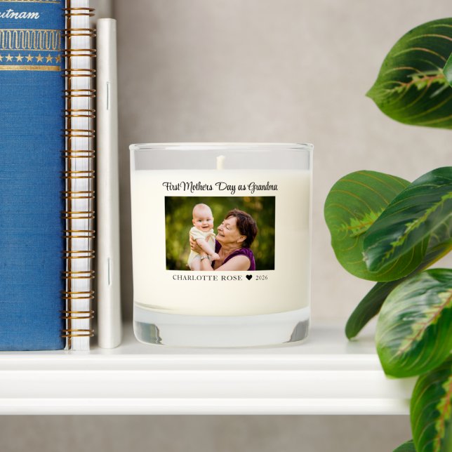 First Mothers Day as New Grandma Baby Photo Scented Candle (Shelf)
