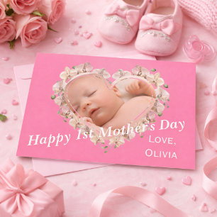 First Mothers Day Baby Photo SVG Heart Floral Card