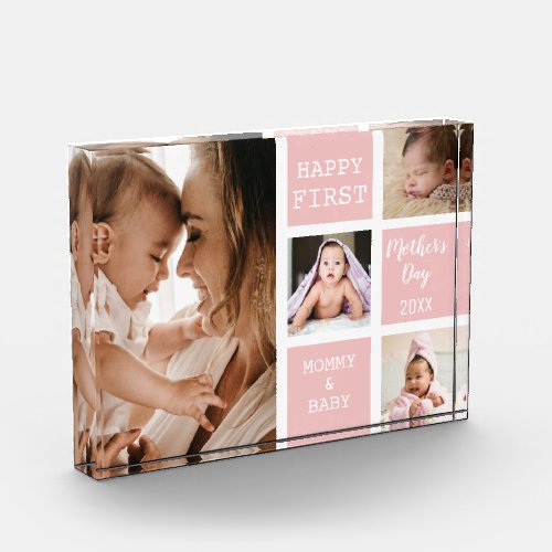 First Mothers Day Baby Pink 4 Photo Collage Block