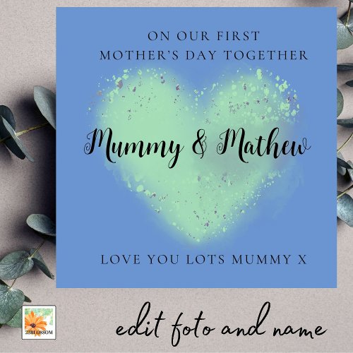 First Mothers Day Best Friends blue green heart Holiday Card