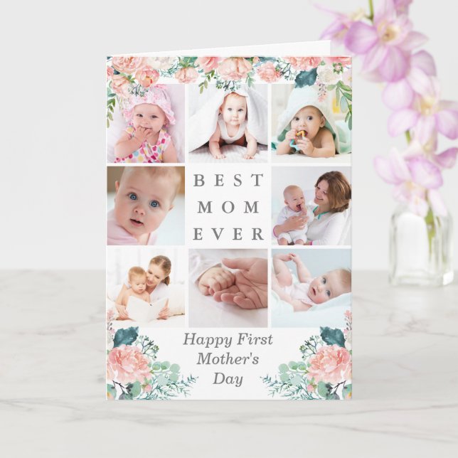 First Mothers Day BEST MOM EVER 9 Photos Floral Card (Orchid)