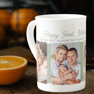 First Mother's Day Best Mum 4 Photo Sage Green Bone China Mug
