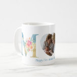 First Mother's Day Blue Gold Floral Letters Photo Coffee Mug<br><div class="desc">Celebrate her first mother's day with this modern watercolor design featuring the word MOM with a heart replacing the letter O, and pretty floral letters made from watercolor blue and faux gold foil, with pretty pink floral accents. Thank you so much for supporting our small business, we really appreciate it!...</div>