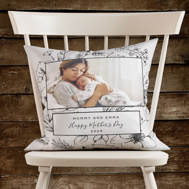 First Mother's Day Blush Botanical Photo Throw Pillow (Creator Uploaded)