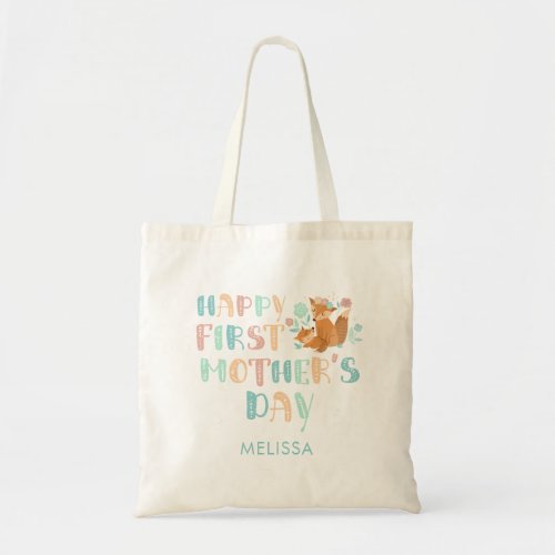 First Mothers Day Boho Chic Typography Personalize Tote Bag