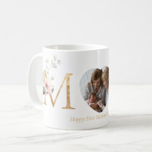 First Mother's Day Botanical Gold Letters Photo Coffee Mug