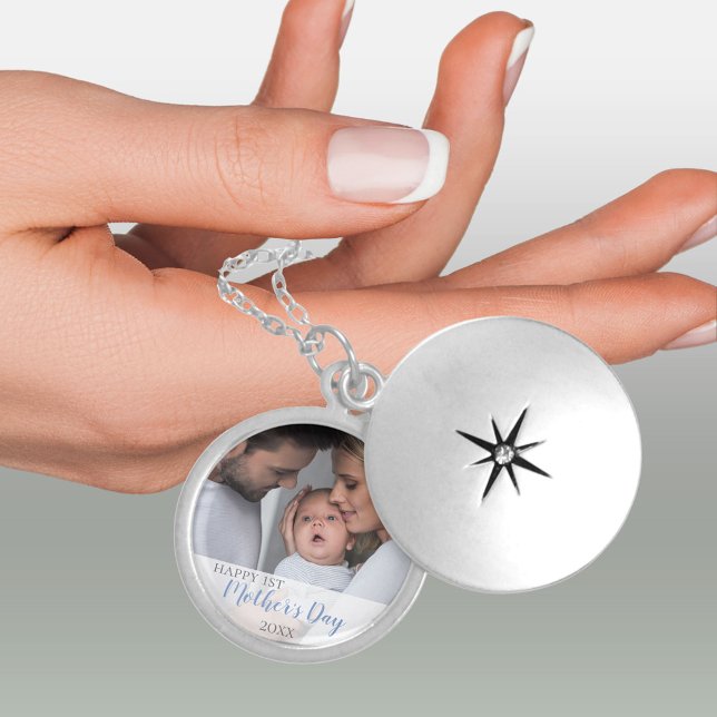 First Mothers Day Boy Baby Photo Locket Necklace (Creator Uploaded)