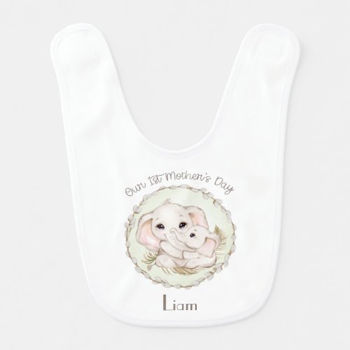 First Mothers Day Boy Elephant Personalized Baby  Baby Bib