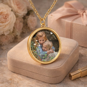 First Mother's Day Custom Baby Photo With Year Gold Plated Necklace