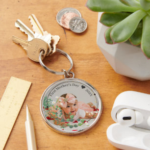 First Mother's Day Custom Baby Photo   With Year Keychain