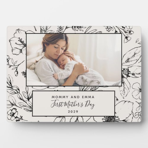 First Mothers Day Custom Blush Botanical Photo Plaque