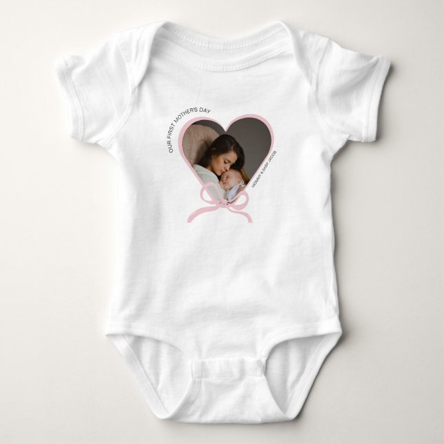 First Mother's Day custom photo love shape  Baby Bodysuit (Front)