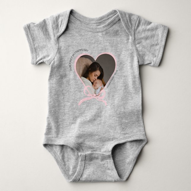 First Mother's Day custom photo love shape  Baby Bodysuit (Front)