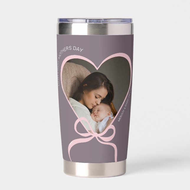 First Mother's Day custom photo love shape  Insulated Tumbler (Back)