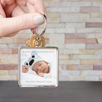 First Mothers Day Custom Year And Baby Boy Photo Keychain by darlingandmay at Zazzle
