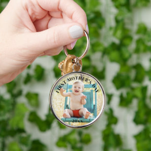 First Mothers Day Custom Year Baby Photo New Mom Keychain