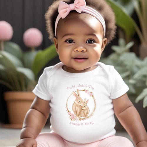 First Mothers Day Cute Bunny Pink Girl Name Baby Bodysuit