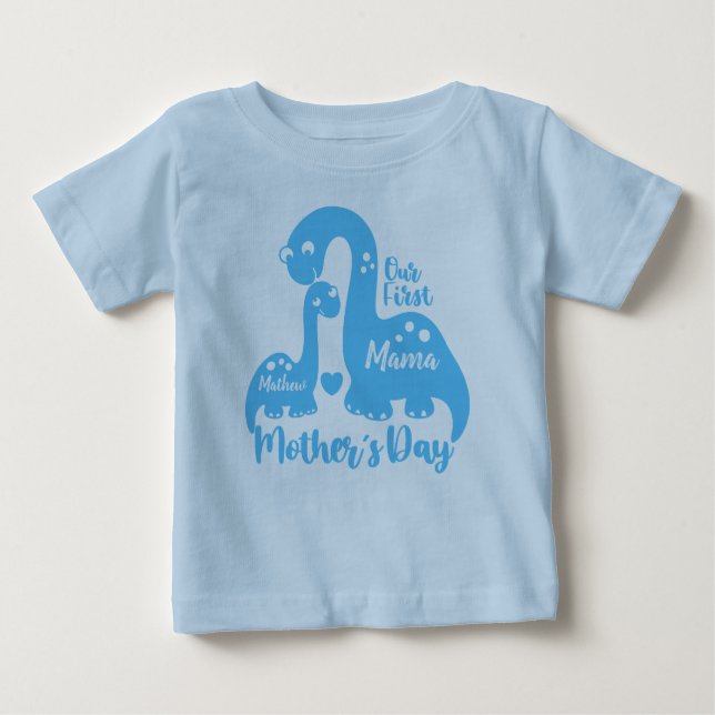 First Mother's Day, Cute Dinosaur Baby  &  Mama Baby T-Shirt (Front)