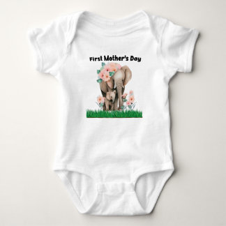 First Mother's Day cute elephant Baby Bodysuit
