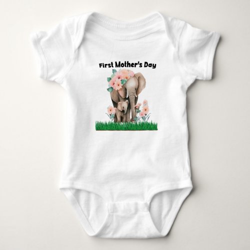 First Mothers Day cute elephant  Baby Bodysuit