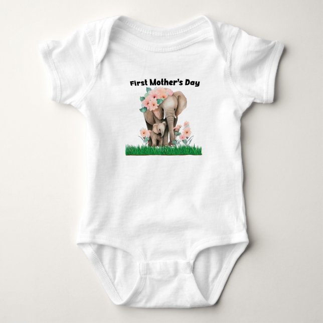 First Mother's Day cute elephant  Baby Bodysuit (Front)