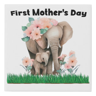 First Mother's Day cute elephant  Faux Canvas Print