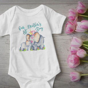 First Mothers Day Cute Mommy and Baby Elephant Baby Bodysuit