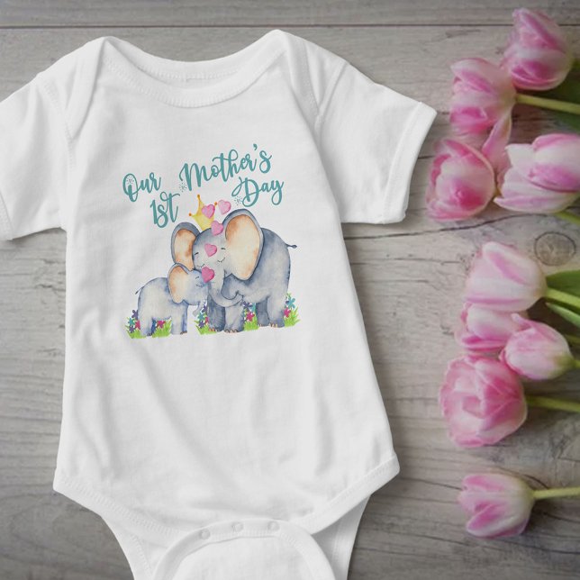 First Mothers Day Cute Mommy and Baby Elephant Bodysuit (Creator Uploaded)