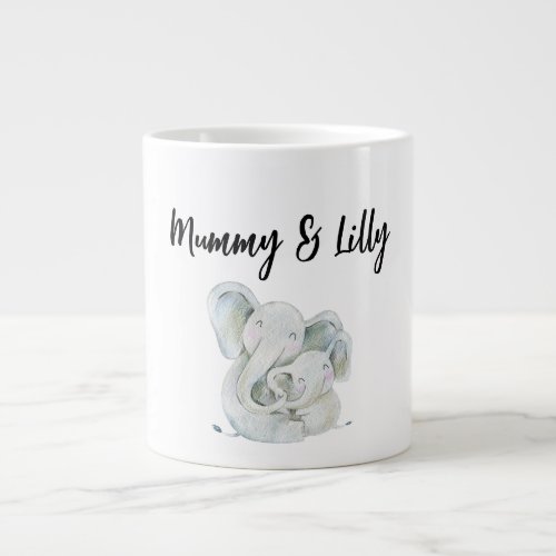 First Mothers Day Cute Mommy and Baby Elephant Giant Coffee Mug