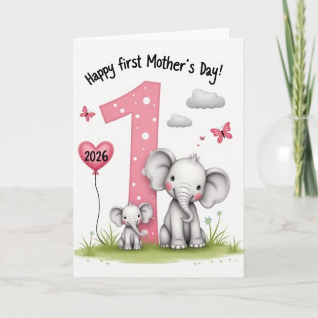 First Mothers Day Elephants Card (Front)
