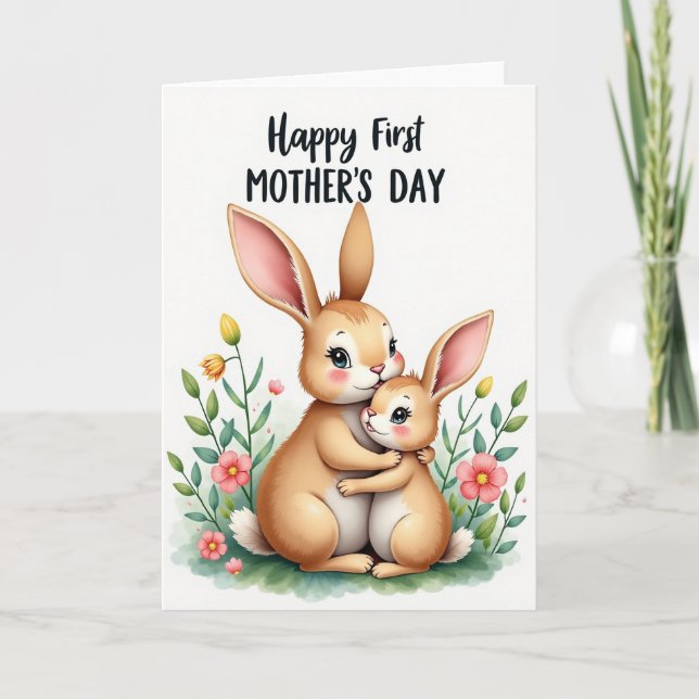 First Mothers Day Floral Bunny Card (Front)