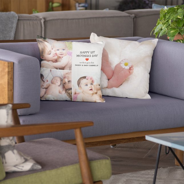 First Mother's Day Gift | Cute Photo Collage Throw Pillow (Creator Uploaded)