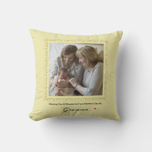 First Mother's Day Glitter Confetti Grandma Photo Throw Pillow