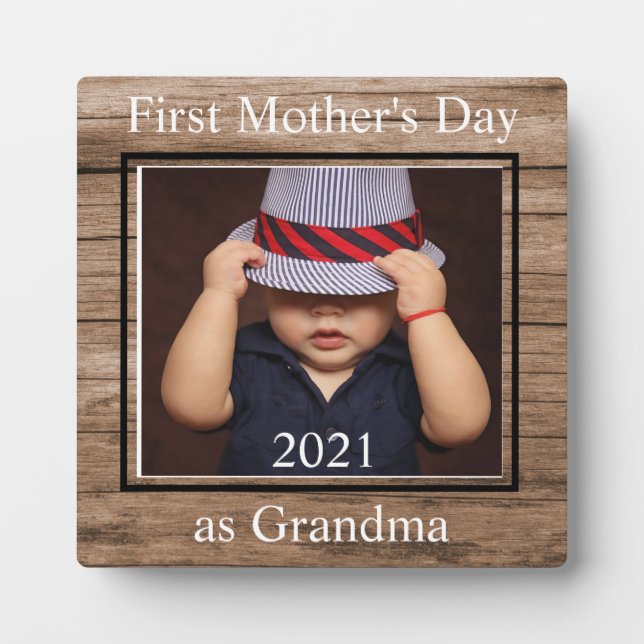 First  Mother's Day Grandma Custom Photo Plaque (Front)