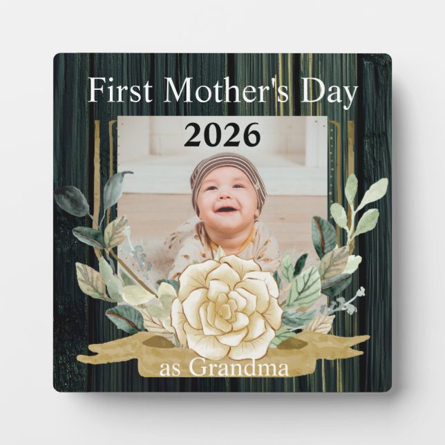 First  Mother's Day Grandma Custom Photo Plaque (Front)