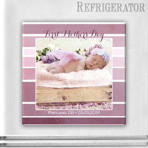First Mother's Day Lilac Striped Baby Photo Magnet