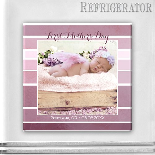 First Mothers Day Lilac Striped Baby Photo Magnet