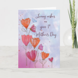 First Mothers Day Love with Orange and Pink Flower Card