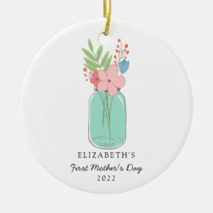 First Mother's Day Mason Jar Personalized Cute Ceramic Ornament