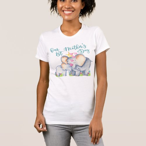 First Mothers Day Mommy and Baby Elephant T_Shirt