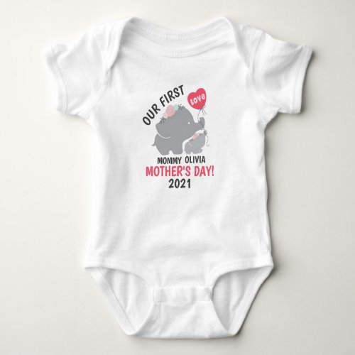 First Mothers Day Mommy Baby Girl Elephant Baby Bodysuit