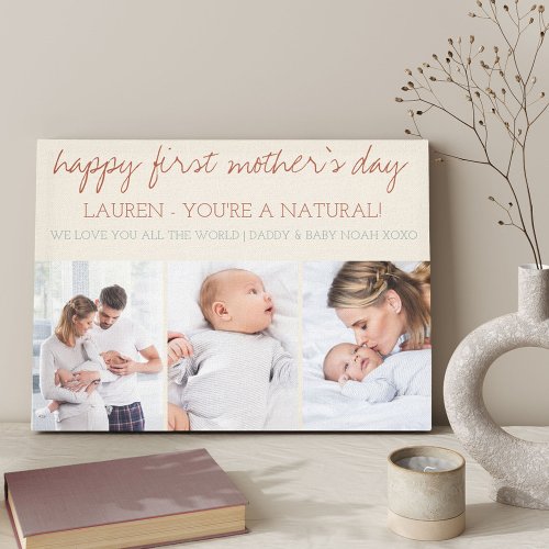 First Mothers Day Name 3 Photo Cream Canvas Print