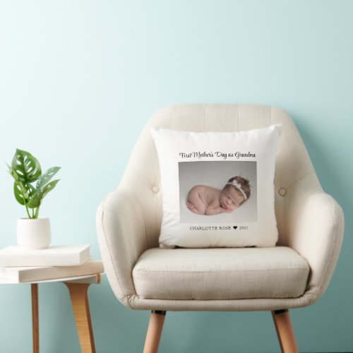 First Mothers Day New Grandma Baby Photo Throw Pillow