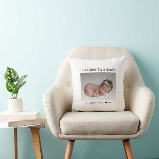 First Mothers Day New Grandma Baby Photo Throw Pillow (Chair)