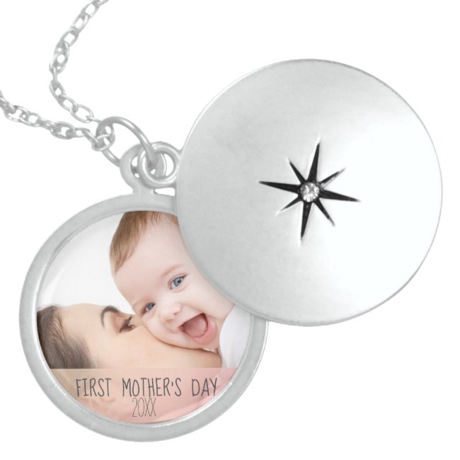 First Mothers Day New Mom and Baby Photo Locket Necklace