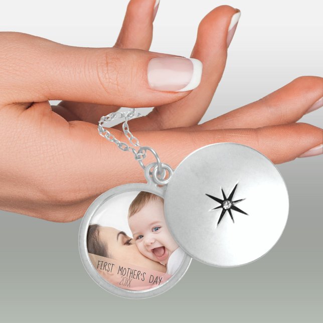 First Mothers Day New Mom and Baby Photo Locket Necklace (Creator Uploaded)