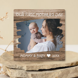 First Mothers Day New Mom Baby Photo Keepsake Wood Plaque